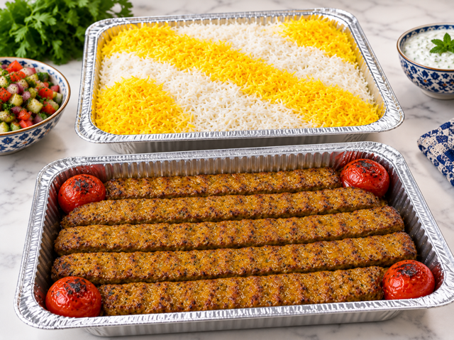 Beef Kobideh Kabob Tray.